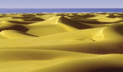 Vista de las dunas de Maspalomas al sur de Gran Canaria... al fondo... la playa
